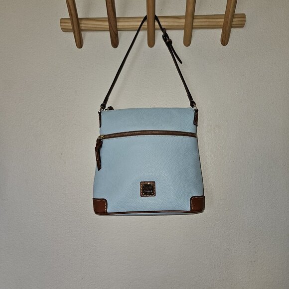 Dooney & Bourke Pebble Leather Shoulder Bag Powder Blue Saddle Trim NWOT R264 - Picture 2 of 16